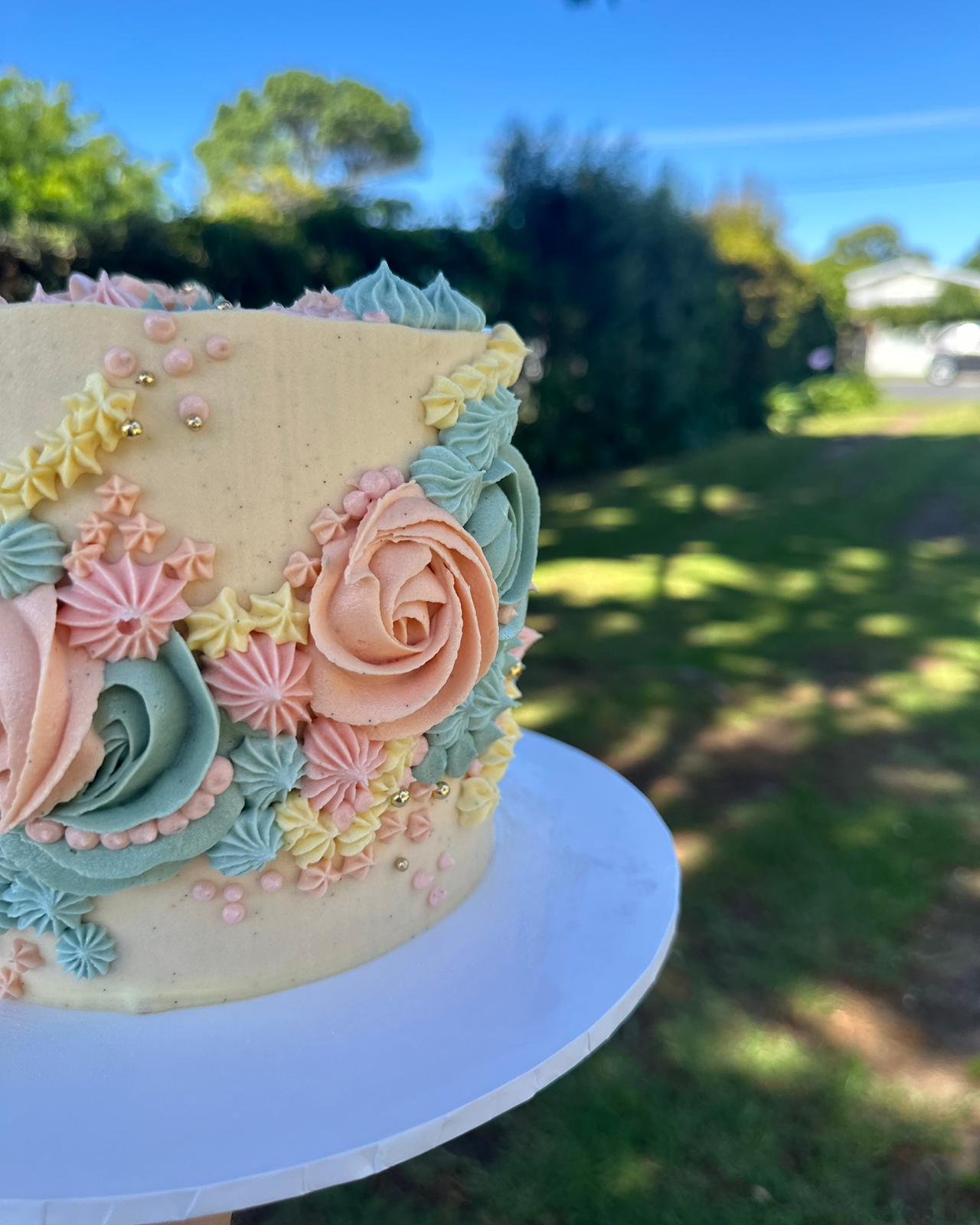 Custom cake Auckland – textured buttercream artistry by Ruby Cakes Boutique