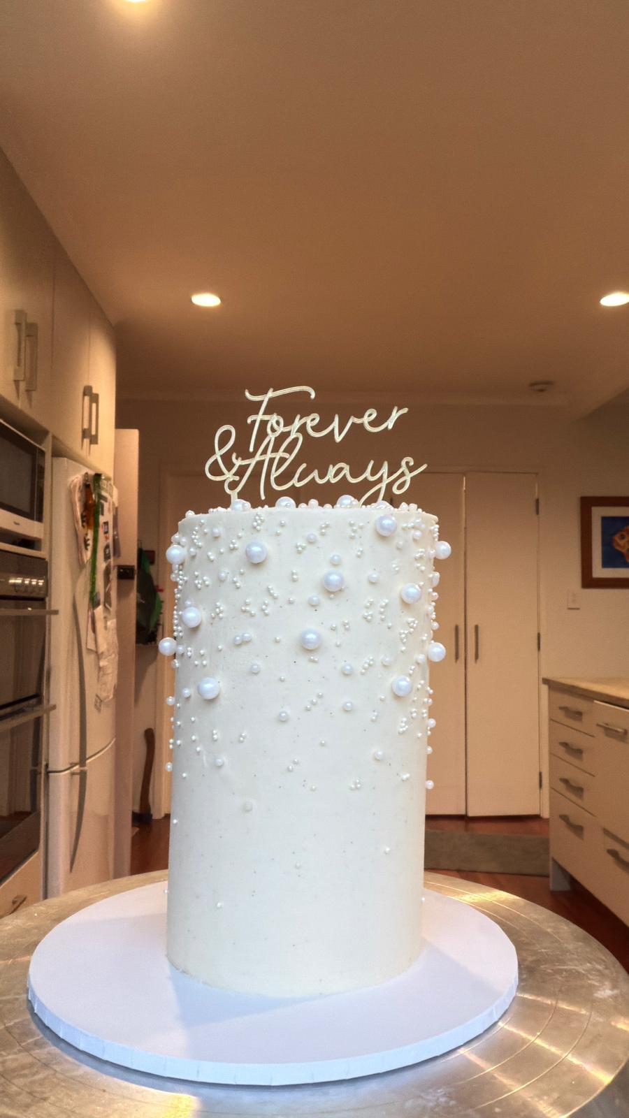 Tall scattered pearl wedding cake Auckland by Ruby Cakes Boutique